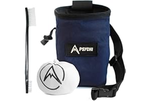 Psychi OG Climbing & Bouldering Chalk Bag Bundle with Chalk Ball and Climbing Brush. Adjustable Waist Strap and Zip Close Accessory Pocket - [7 Unique Colours]