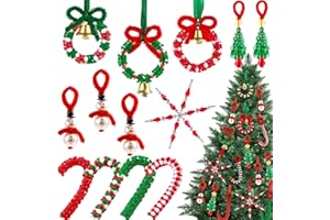 DEMOCRATIDO Weihnachtsperlen Ornament Set,DIY Perlen Ornamente Set mit Mini-Weihnachtsbaum, Geschenkset für Weihnachtsbasteln Klassische Plastik Perlen für Weihnachtsbaum Deko, Geschenk & Party Zubehör