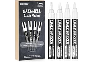 GAINWELL Weißer flüssiger Kreidemarker 3mm und 6mm Spitzen - Verwendung auf Kreidetafel, Whiteboard, Glas - 4er Pack - Wasserbasierender Stift zum Abwaschen mit Feuchttuch