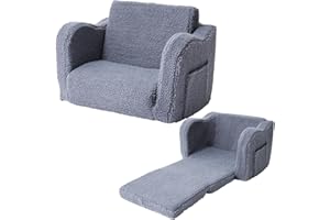 Micaddy Kids Sofa Couch Fold Out Bed 2 in 1 Flip Out Cuddly Sherpa Children Toddler Convertible Sofa to Lounger (Grey)