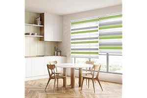 Blindecor Lira estor enrollable noche y día, tricolor gris, pistacho, blanco, 160 x 180 cm (ancho x alto). Tamaño de la Tela 157 x 175 cm. Estores noche y dia elegantes