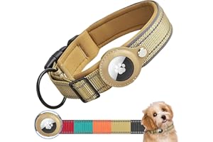 Ledeak Collare Cane per Apple Airtag, Regolabile Riflettente Impermeabile Collare AirTag Cane, Imbottito Tactical Collari Cani con Supporto Airtag per Cani Piccola, Media e Grande (S, Cachi)