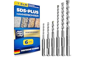 S&R Steinbohrer, Betonbohrer SDS-Plus Bohrer-Set 6-tlg (5-10mm) für Bohrhammer; Steinbohrer Set, Betonbohrer Set; 2-Kant-Hochgeschwindigkeits-Hartmetallspitze und Rundlaufgenauigkeit für Ziegel, Stein