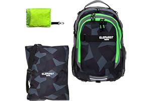 Elephant Schulrucksack Jungen Mädchen ab 3. Klasse Schule Tasche Brustgurt Schultasche Rucksack mit Sportbeutel Attach Bag und Regenhülle Premium 3 Teile Set Auswahl rtp