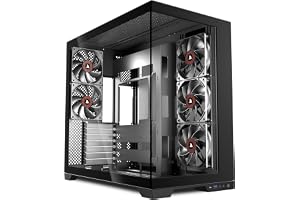 KEDIERS PC-chassi – 5 förinstallerade fläktar – ATX Mid Tower-gamingchassi – datorhölje med öppen sidodel i härdat glas, svar