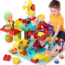 Piste De Billes 3-en-1 Blocs STEM – 88 Pièces Grands Blocs Avec Moulin à Vent Et Panier De Basket – Jouet Éducatif Pour Enfants Dès 3 Ans