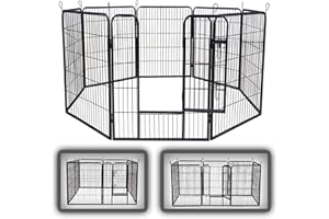 zoomundo Parc Enclos 100cm Haute pour Chiens Métal pour Chiots Animaux Grillage Rongeur Petit avec Porte 8 Panneaux - XL - Black Edition