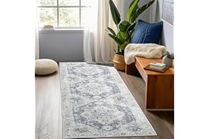 TOPICK Dywan 90 x 150 cm, wycieraczka, nadaje się do prania, do wnętrz, krótkie runo, retro, szary, kwiatowy, orientalny dywan, antybakteryjny, składany, antypoślizgowy, cienki, do wejścia, kuchni