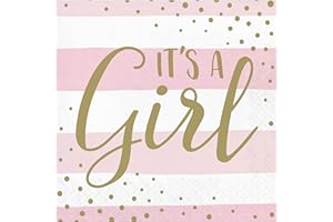 CREATIVE CONVERTING Paper Art PC346286 Pink and Gold 'It's a Girl' 2-Ply Lunch Paper Napkins-16 Pcs