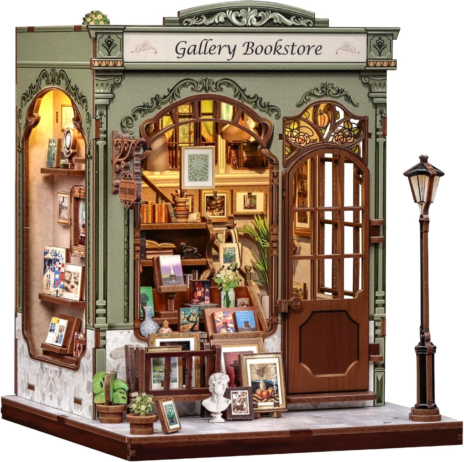 CUTEBEE Book Nook -Casa De MuñEcas Construye A Sí Mismo, Una Casa En Miniatura Retro Y ArtíStica, Bookend De Puzzle De Madera 3D, DecoracióN Creativa De EstanteríA, Regalos（Gellery Bookstore）