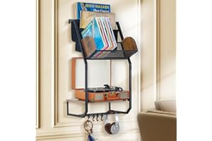 Roucerlin Wall Mounted Record Player Stands with Vinyl Storage,Vinyl Record Stand, Player Table Rack, Holder Stand for Albums, Mid Century Modern Turntable Cabinet (Black)