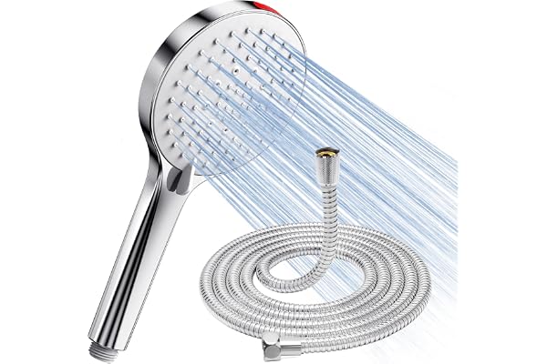 Pommeau de Douche avec Tuyau Haute Pression - SREWOHS Pommeau de douche Economie Deau Anti Calcaire Douche à effet pluie avec 5 types,Jet puissant encastrable pour carrelage de baignoire