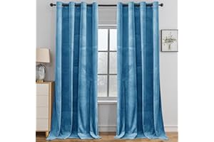 YSTELLAA Cortinas Terciopelo Opacas 2 Piezas, 117×137cm, Cortinas Termicas Aislantes Frio Y Calor, con Ojales, Cortina Acustica, Modernas, para Salon Dormitorio, Light Azul