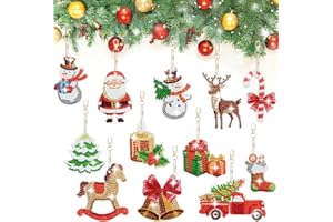 JODSEN 12 Pieces Christmas Diamond Painting Keychain Kit Xmas Tree Diamond Art Keyrings Snowman Full Drill Rhinestone Painting Key Chains Elk Mosaic Diamond Pendant for Bag Backpack Phone Charm Ornaments