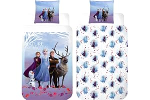 Disney Frozen Vändbart Påslakanset | Enkelsäng Påslakan 140×200 cm + Örngott 50×70 cm | 100% Bomull