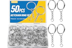 Caianwin 50 Stück 25mm Schlüsselring mit Kette und Spaltring, Silber Keyring Metall Schlüsselring Ringe Paket für Schlüssel Handwerk Diy, Bastelarbeiten, Schmuckherstellung