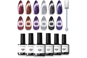 Modelones Cat Eye Gel Nail Polish Set, 6 Colors Holographic Black Red Purple Silver Brown Gel Polish Glitter 9D Magnetic Blue Winter Polish with Magnet Nail Art DIY Salon For Women