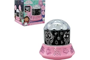 Lexibook, Gabby et la Maison Magique, Veilleuse avec enceinte, Projections de Gabby's Dollhouse, Lumières kaléidoscopiques au plafond, Haut parleur avec prise auxiliaire, Rechargeable, NLJ035GDHLXB