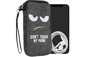 kwmobile Handytasche für Smartphones L - 6,5" - Handy Filztasche - Don't Touch My Phone Weiß Dunkelgrau - 16,5 x 8,9 cm Innenmaße