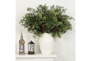 KKSTY 8Pcs Real Touch Artificial Christmas Cedar Branches- 45cm Faux Cedar Stems Realistic Greenery Plants for Vase Xmas DIY Crafts Indoor Outdoor Home Decor