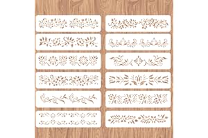 beinkmake 12Pcs Flower Border Stencil Vine Leaves PET Inlay Stencils for Furniture Reusable DIY Art and Craft Wall Painting Templates for Wood Fabric Canvas Paper Home Decor 3x11.8 inch