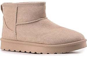 JOMIX Stivaletti Invernali Donna Caldi con Fodera in Pelliccia Sintetica Stivali Bassi Classici Comodi Effetto Camoscio Trocchetti Pelosi alla Caviglia Polacchini Imbottiti Inverno per Città e Guida