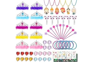 vamei 80pcs Princess Party Bag Fillers for Girls Princess Dress Up Pretend Play Jewellery Toy Princess Crown Star Wand Butterfly Hair Clips Tattoos Princess Accessories Party Favours for Kids