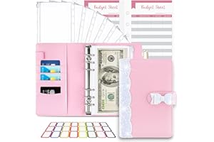 TAOPE Carpeta de Cuaderno A6, 26pcs Cubierta de Hojas Sueltas de Cuero de PU con 12 bolsas de color transparente con cremallera, Clasificador de presupuesto para Guardar Tarjetas Fotos Factura-Mariposa Rosa