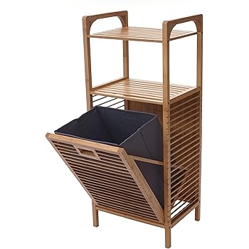 Relaxdays Badregal mit Wäschekorb aus Bambus HBT 95 x 40 x 30 cm