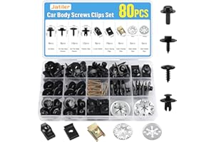 JatilEr 80 Stück Karosserieschrauben Clips Set, Kfz Blechmuttern Schraube Mutter Clip Kit, U Typ Befestigungsclips mit Klemmscheiben Hitzeschutzblech für Auto Body Undertray Fender Türverkleidung