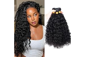 FASHION VILA Water Wave Human Hair Bundles Wet and Wavy Bundles Human Hair Brazilian Unprocessed Remy Hair Water Wave Weave Extensions 10 12 14 Inch Natural Black
