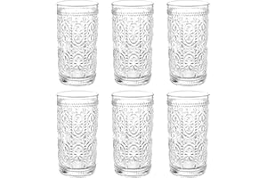 Bekith Lot de 6 verres à eau romantiques de 355 ml de qualité supérieure pour boissons, bière, rafraîchissements, ensemble de verrerie vintage pour dîners, bars, restaurants