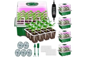‎AONYIYI AONYIYI 5 Stück 60 Zellen Anzucht Gewächshaus Klein Anzuchtkasten ZimmergewäChshaus Mit Licht Anzuchtset mit Timer Aufzuchtset Pflanzen für Außenbereich Innen