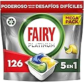 Fairy Platinum Limón, Cápsulas De Lavavajillas Todo En Uno, 126 Cápsulas, Para Los Restos Más Difíciles, Limpia Incluso La Gr