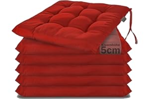 ‎BRANDSSELLER Brandsseller 6er Set Stuhlkissen 40x40x5 cm Sitzkissen Polster Stuhlauflage mit Haltebändern Dekokissen für Indoor Outdoor gesteppt - Rot