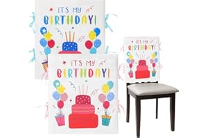 ‎WELDOMCOR Weldomcor Birthday Chair Covers, Pack of 2, Birthday Chair Cover for Classroom Chair, Birthday Chair Cover for Cakes, Balloons, Chair Covers for Children, Chair Decorations for Home School
