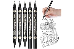 OFFCUP Calligraphy Set for Beginners - 5PCS Calligraphy Pens with 4 Types of Nibs and Brush for Hand Lettering, Sketching, Drawing (Black)