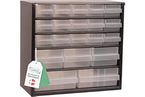 Raaco Organizador de Tornillos C6-20 con 20 Cajones, Capacidad 20 kg, 15 x 30,6 x 42 cm, Acero Recubierto, Apto para Montaje en Pared, Clasificador de Tornillos y Pequeñas Piezas para Taller