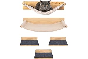 PET VIOLET Katzen Wand-Hängematten Set – 2 Hängematten & 3 Plattformen aus Massivholz & Sisal Modularer Katzen Kletterwand-Turm für Wandmontage stabile Schlafplätze & Kletterwege