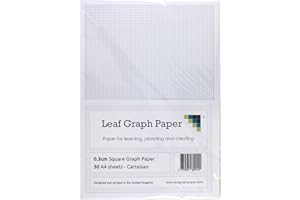LEAF GRAPH PAPER A4 Graph Papier Pack – 0,3 cm 3 mm quadratisch kartesisch – 30 loseblattwerken Tabelle