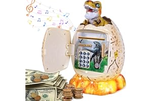 YELLCETOY Kids Money Box, Dino Egg Piggy Bank for Kids, Kids Safe with Security Code Money Bank with Music & Light Electric Cash Coin Can Novelty Easter Birthday Xmas Gifts for 5 6 7 8 9+ years Old Boys Girls