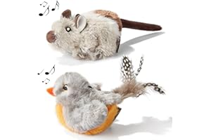 Pawsayes Jouet Chat Interactifs, 2 Pièces Souris en Peluche et Oiseaux, Automatique Melody Chaser Chat Jouet