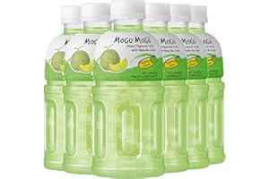 Mogu Mogu bevanda al melone (6 bottiglie) Bevande per bambini con nata de coco (gelatina di cocco) Divertenti scatole di succo masticabili per bambini. Bottiglie di succo fatte per adulti e bambini