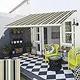 Greenbay 3m Electric Awning - UV Resistant Outdoor Patio Shade Shelter Gazebo Canopy Complete with Fittings, Remote Control and Winder Handle - Multi stripe