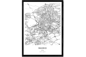 Nacnic Poster mappa di Madrid - Spagna. Fogli città della Spagna con i mari e fiumi, in colore nero. formato A4