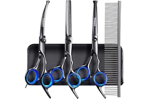 Gimars Dog Grooming Scissors Kit Professional 4CRCon Punta Redonda De Seguridad, 5 En 1 Tijeras Para Esculpir, Curvas y Rectas Con Revestimiento De Titanio Negro