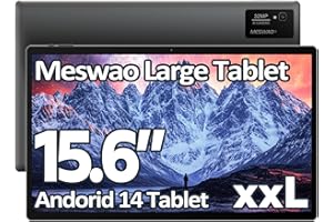 MESWAO 15.6 Inch Tablet, MES-B3 Android 14 Large Tablets with IPS Display, Helio G99 Octa-Core, 6GB RAM + 128GB ROM (1TB TF) Tablet, 12000mAh, BT5.0, 2.4G/5G WiFi, 32MP Camera