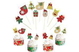 EASY JOY Décorations de Gâteau Noël Cupcakes Topper Christmas Tartes Cupcake Nourriture pour Fête d‘anniversaire Pâtisserie Desserts Table Noël Décorations