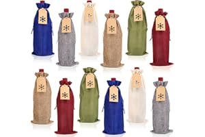 FINGOOO Burlap Wine Gift Bags, 12 Pcs Drawstring Bottle Covers with Gift Tags for Christmas Party