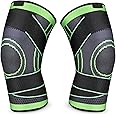 Leosportz Fabric Knee Caps For Men Women Gym Workout(Pack Of Two)-Knee Support For Knee Pain With Knee Band|Extra Compression Knee Sleeves Leg Supporter For Gym (Xxl, Black N Green)